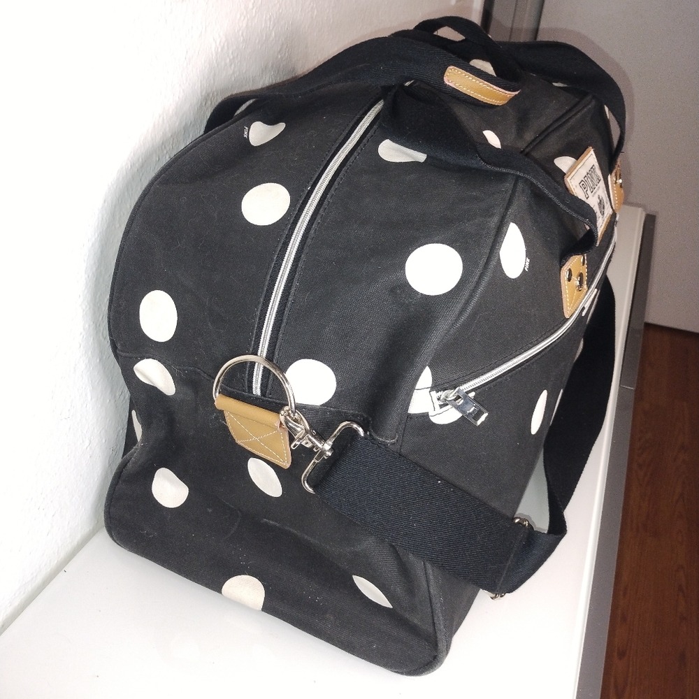 Vintage PINK Victoria's Secret Black and White Polka Dot Large Duffle Bag - Picture 3 of 16